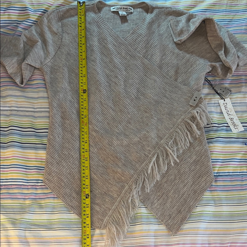 David Brooks Light Beige Fringed Wrap Cardigan Italian Wool S - Picture 7 of 8